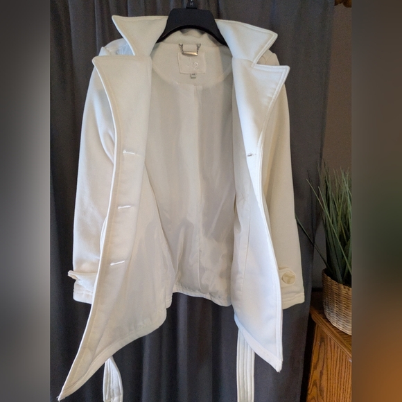 J2 Jou Jou Double Breasted Peacoat White Cream Belted Coat Jacket Sz. M - Picture 4 of 12